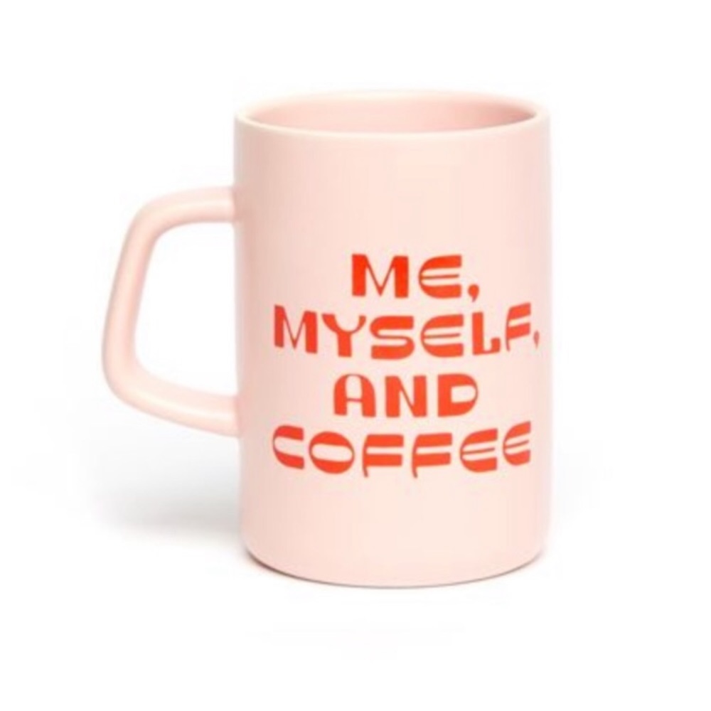 Me Myself and Coffee pink and red coffee tea mug cup
